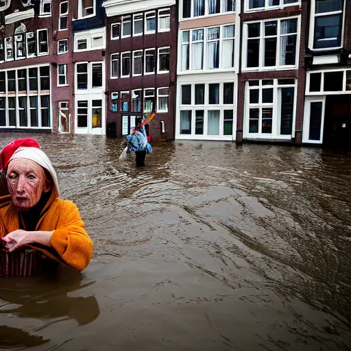 Image similar to closeup potrait of Dutch people with buckets in a flood in Amsterdam, photograph, natural light, sharp, detailed face, magazine, press, photo, Steve McCurry, David Lazar, Canon, Nikon, focus