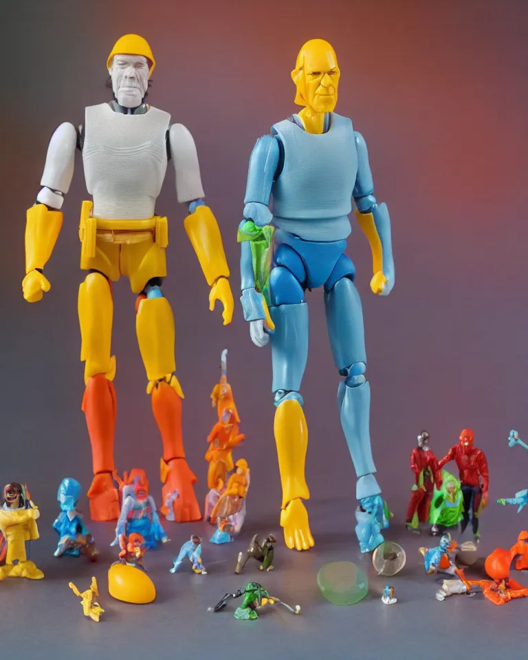 Prompt: product photo of a colorful kenner 1 9 8 0's action figure, five points of articulation, sci - fi, 8 k, full body, studio lighting