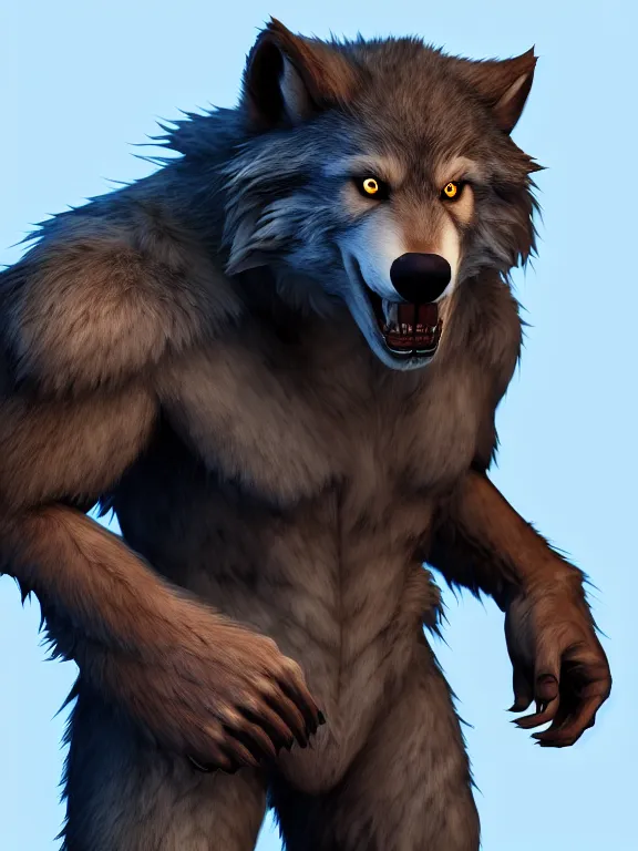 Prompt: cute handsome cuddly werewolf from van helsing unreal engine hyperreallistic render 8k character concept art masterpiece blue