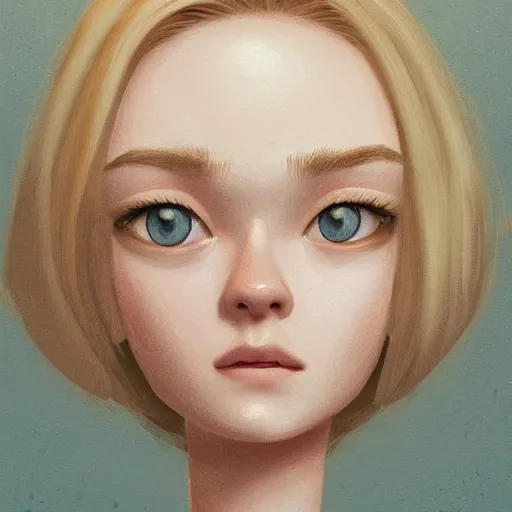 Image similar to professional painting of Elle Fanning in the style of Goro Fujita, head and shoulders portrait, symmetrical facial features, smooth, sharp focus, illustration, intricate, stormy weather, extremely detailed masterpiece,