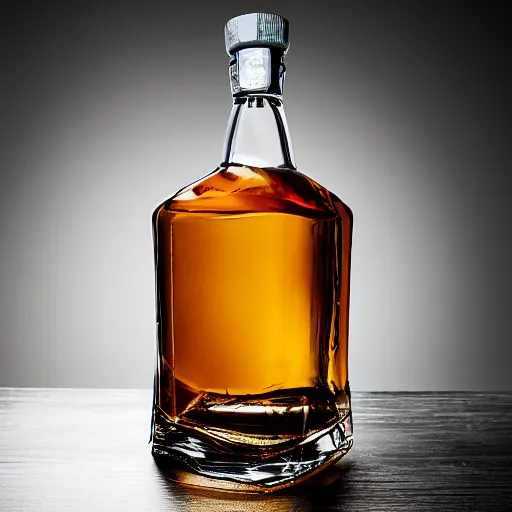 Image similar to whisky bottle on a table, product photography, dramatic lighting, marketting imagery