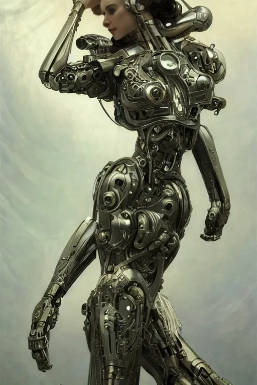 Image similar to organic cyborg , art deco, cinematic lighting, sci fi fantasy, intricate, elegant, highly detailed, lifelike, photorealistic, 2d matte illustration, artstation, illustration, concept art, smooth, sharp focus, art by John Collier and Albert Aublet and Krenz Cushart and Artem Demura and Alphonse Mucha