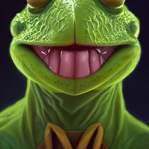 Prompt: symmetry portrait of kermit the frog, intricate, elegant, highly detailed, digital painting, artstation, concept art, smooth, sharp focus, illustration, art by artgerm and greg rutkowski and alphonse mucha, 8 k