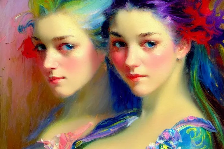 Image similar to impressionist brushstrokes!!!! lisa frank and and richard schmid and jeremy lipking victorian loose genre loose painting full length portrait painting of a walmart