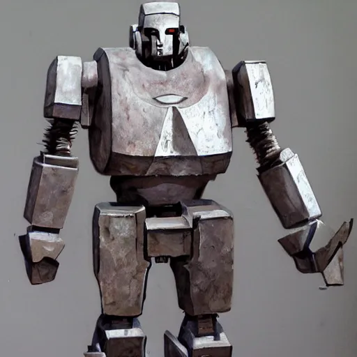 Image similar to tall bulky warforged made from stone that looks like karn from magic the gathering, dungeons and dragons, fantasy, full body portrait, detailed, oil painting,