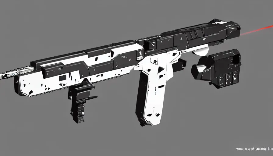Prompt: extremely detailed realistic side view of a sci fi laser lmg, detailed trigger, chemically propelled, battery powered, smooth streamline, battery and wires, railgun, chemrail, gauss, elegant sleek smooth body, white paint, smooth utopian design, ultra high quality, minimalist, octane, cod, destiny, warframe, terminator