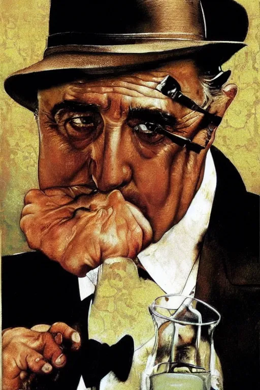 Image similar to Don Vito Corleone painted by Norman Rockwell