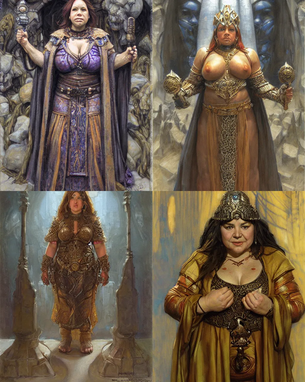 Prompt: female dwarven priestess, chubby short stature | by donato giancola