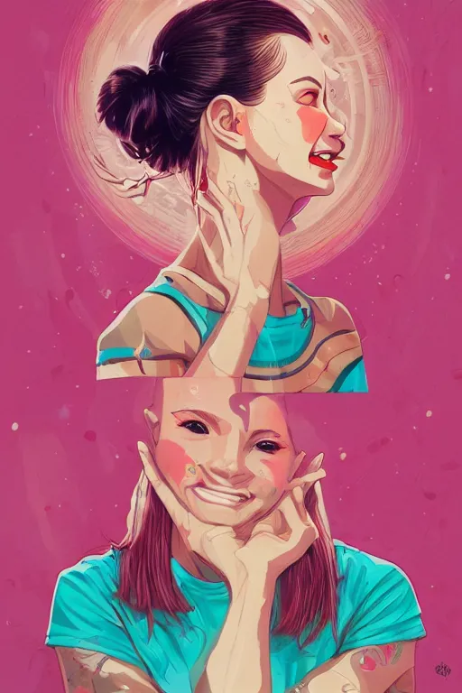 Prompt: a girl smiling cute, Tristan Eaton, victo ngai, artgerm, RHADS, ross draws