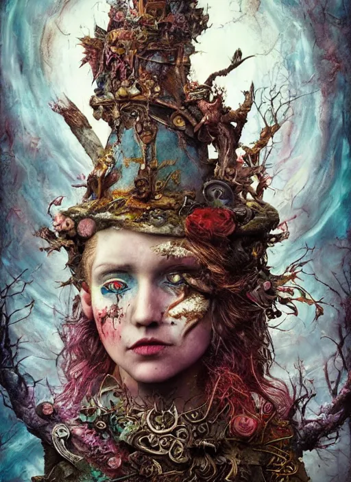 Prompt: alice in wonderland, viking god, highly detailed, cinematic, 8 k, by megan duncanson, benjamin lacombe, adrian borda, stanley artgermm, tom bagshaw, craig mullins, carne griffiths, ayami kojima, beksinski, giger, trending on deviantart, hyper detailed, horror, full of colour