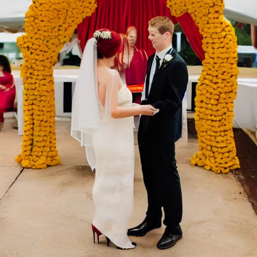 Prompt: a wedding officiated by ronald mcdonald
