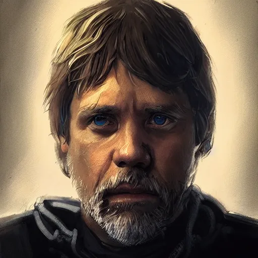 Image similar to portrait of a man by Greg Rutkowski, Commander Luke Skywalker from Star Wars Expanded Universe, he is about 60 years old, beard, wearing tactical gear of the Galactic Alliance, highly detailed portrait, digital painting, artstation, concept art, smooth, sharp foccus ilustration, Artstation HQ