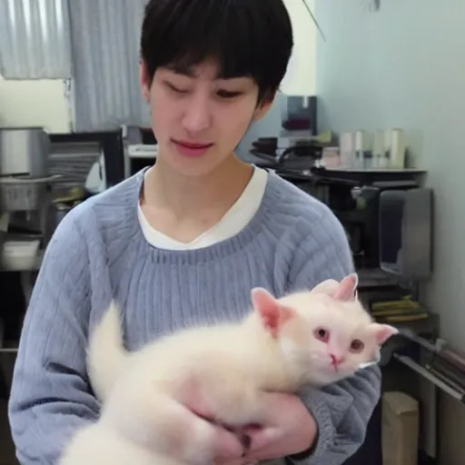 Prompt: jungwon from enhypen feeding bald kittens