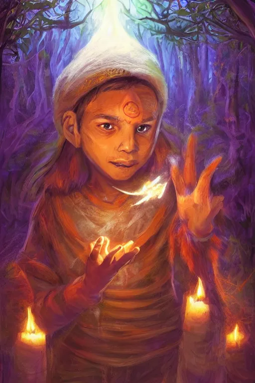 Image similar to aztec sorcerer casting a powerful spell in a dark forest, by lilia alvarado, lilia alvarado art, digital painting, digital art,