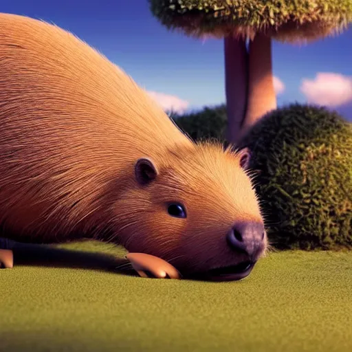 Prompt: an adorable capybara by pixar, octane render, new contemporary art