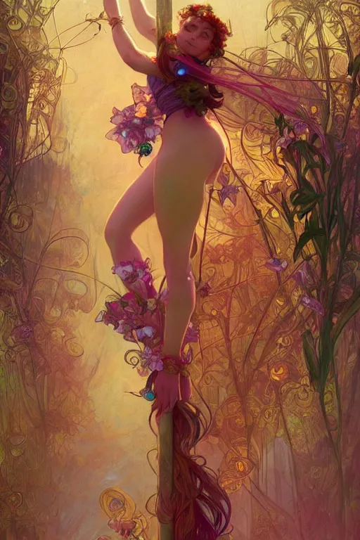 Prompt: A beautiful pole dancing fairie, cinematic lighting, soft bokeh, fantasy, modern, colourful, highly detailed, digital painting, artstation, deviantart, concept art, sharp focus, illustration, by alphonse mucha