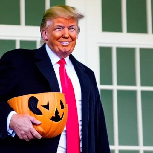 Donald Trump in a halloween costume going trick or Stable Diffusion