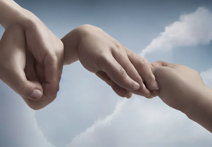 Image similar to two hands holding hands, ultra realistic, volumetric lighting, advertising photography, 8K UHD