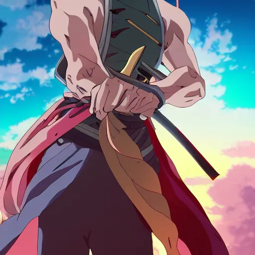 Prompt: guy behind colorful sky in demon slayer art, anime style, 4k , detailed, detailed face, high quality, smooth, sharp focus, beautiful scene,
