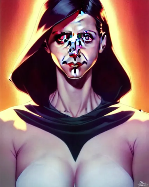 Image similar to artgerm, joshua middleton comic cover art, pretty sarah michelle gellar superhero, asymmetrical big black oval spot covering left eye from eyebrow to cheek, left eye spot only, very pale white skin, no spot right eye, white around right eye