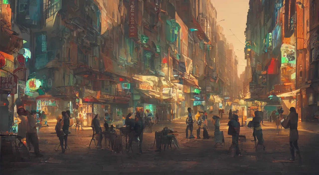 Image similar to drinking in the streets , painting overlay by beeple by Raffaello Sanzi and Chao Teng Zhao, centered,pixar and dremwork artstation, smooth, sharp focus, octane render, 3d rim light