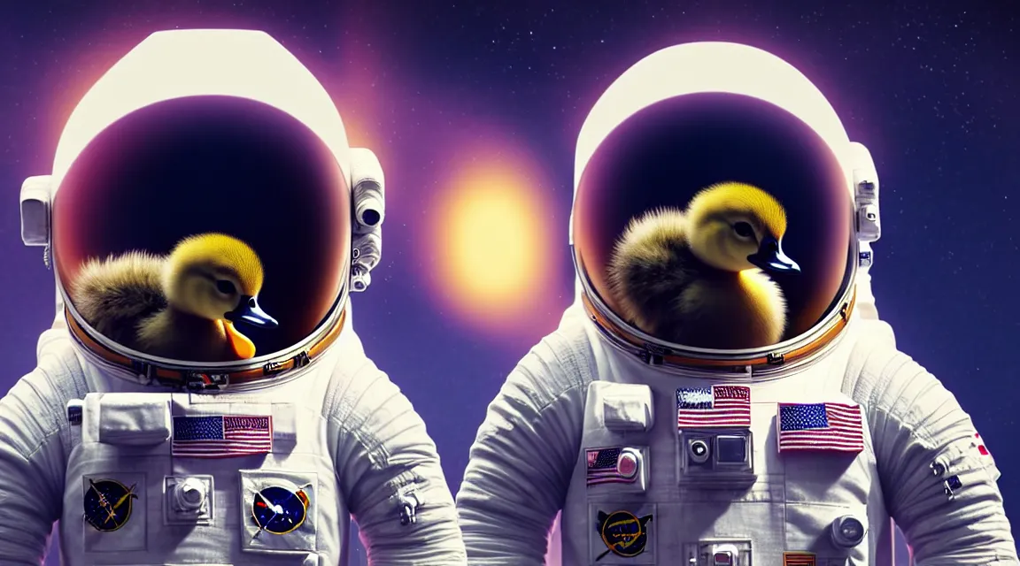 Prompt: epic portrait of an astronaut duckling, awesome gorgeous symmetrical perfect octane vfx maya render realistic