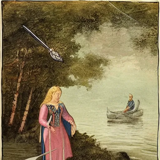 Image similar to the lady of the lake giving excalibur from the lake