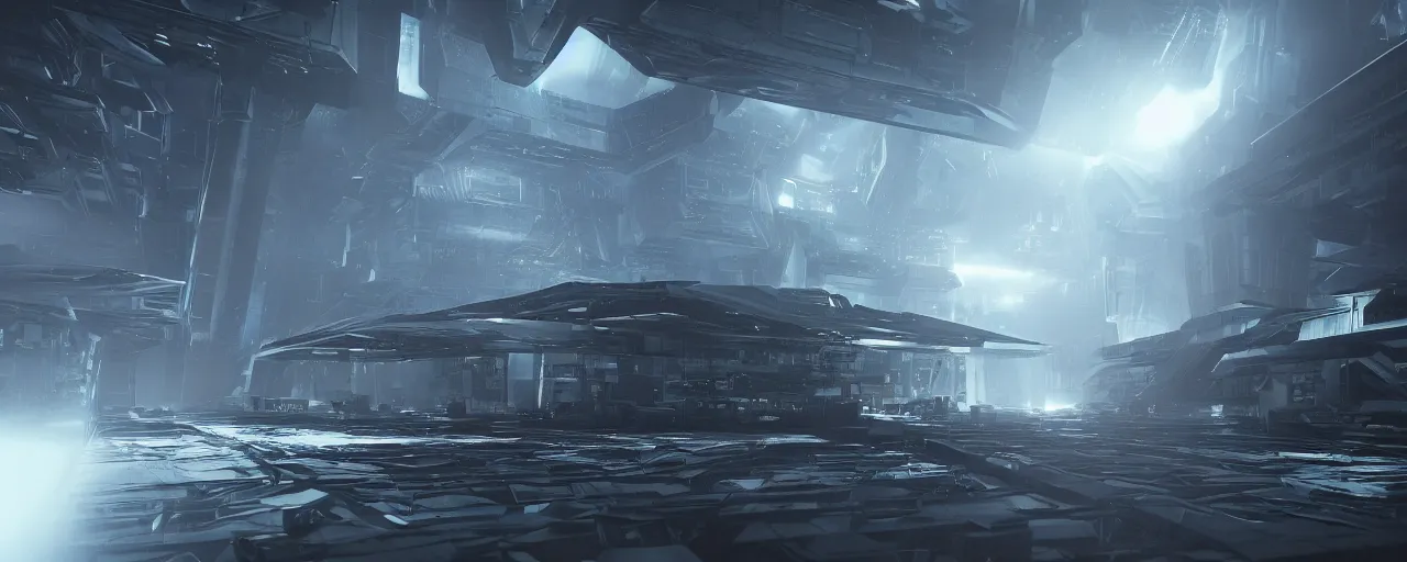 Prompt: dark scifi megastructure, octane render, volumetric lighting