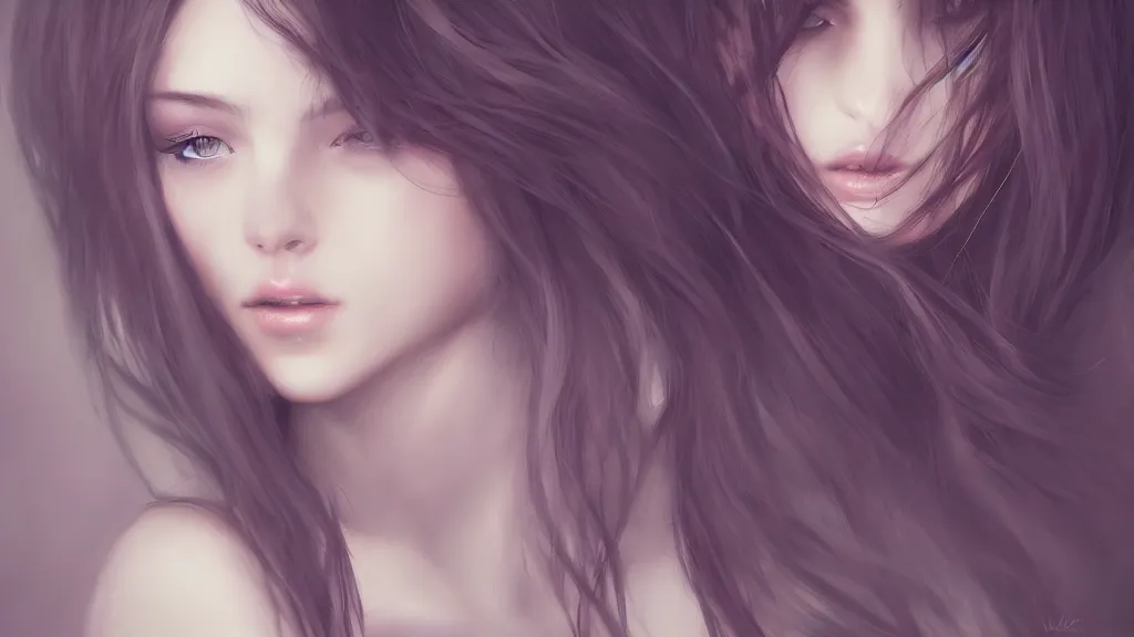 Prompt: A portrait of a beautifully sensual girl with hair of volumetric displacement by WLOP
