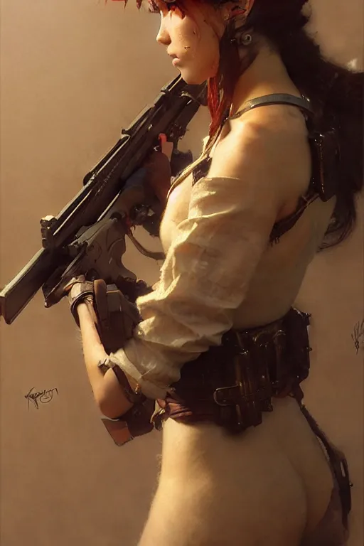 Image similar to full character, a future sniper girl character design, final fantasy face, painting by gaston bussiere, katsuya terada, nc wyeth, greg rutkowski, craig mullins, vermeer, trending on artstation, jeffery catherine jones