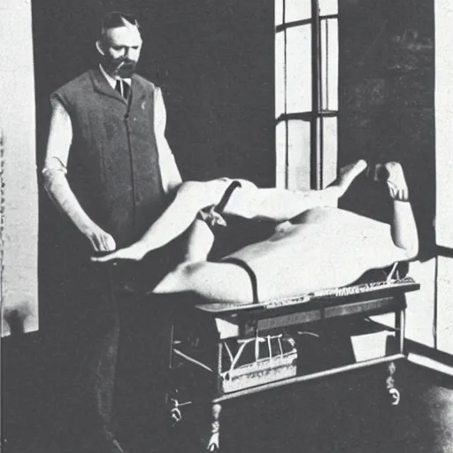 Image similar to Theory of Body Transfer as seen in an old medical instruction book, year 1920, photo taken in an archive lab