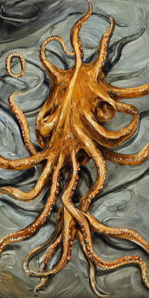 Image similar to high quality high detail painting of an octopus by lucian freud and jenny saville, hd, golden, turquoise