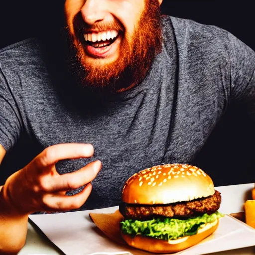 Prompt: man eating a hamburger