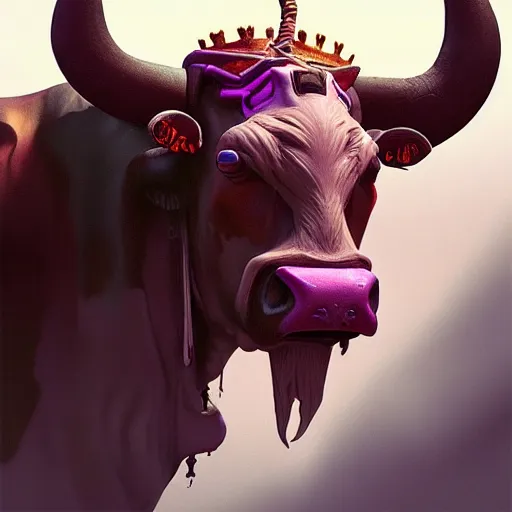 Image similar to painting of the cow king from diablo two, by beeple, artstation ,chic ,elite,detailed