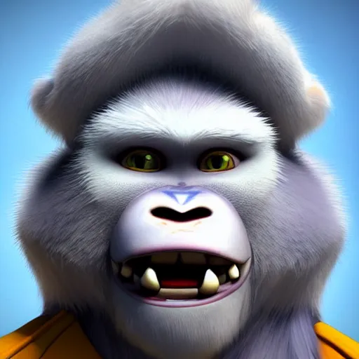 Image similar to the yeti, a white snow primate, in style of disney animation, expressive face, detailed face, detailed eyes, full body, feminine face, tracer overwatch, disney, pixar