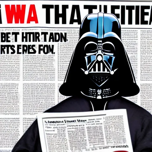 Prompt: darth vader sitting on the toilet taking a poop while reading the newspaper