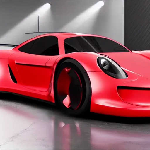 Prompt: a vision gran turismo style concept porsche :: studio lighting, inside a warehouse