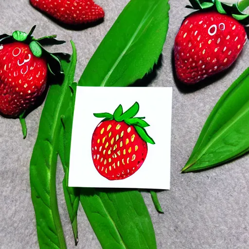 Image similar to strawberry with eyes, digital art, sticker