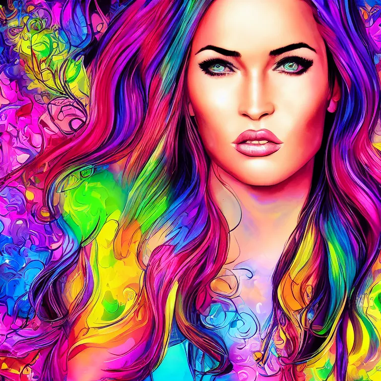 Prompt: Lisa Frank Megan Fox, beautiful digital art