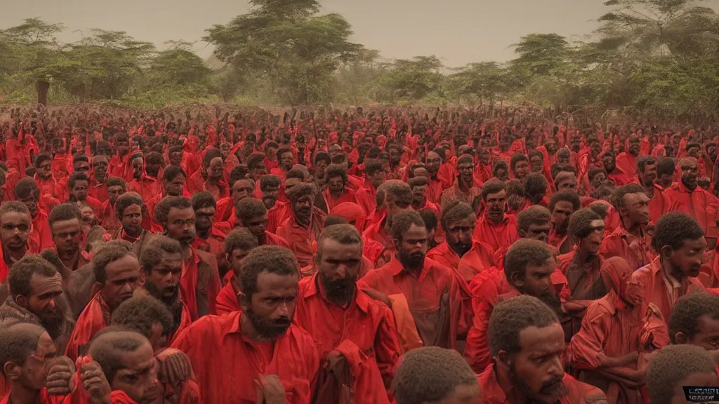 Image similar to Red Terror or Key Shibir in Ethiopia, counter-revolutionaries, moody, dark, movie scene, hd, 4k, wide shot