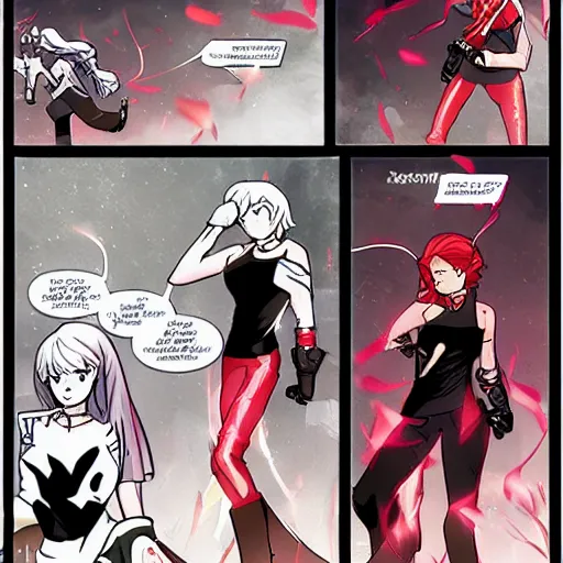 Prompt: Team RWBY fight scene, comic book art