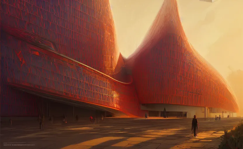 Prompt: exterior shot of utopian architecture red building with cinematic lighting by zaha hadid and renzo piano, darek zabrocki and greg ruthkowski, alphonse mucha, simon stalenhag, cinematic, stars, beautiful, holy place, paradise, scifi, futurism, atmospheric, concept art, artstation, trending on artstation