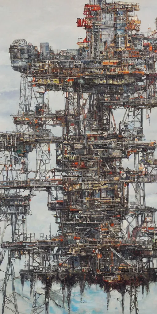 Prompt: oil painting scene from oil platform by kim jung gi
