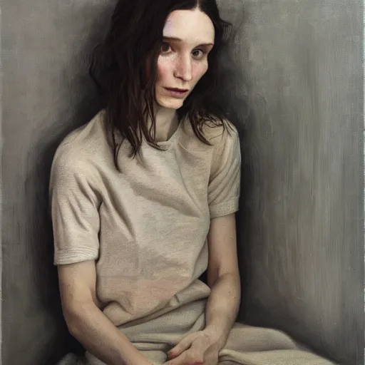 Prompt: high quality high detail painting by lucian freud, hd, portrait of rooney mara, photorealistic lighting