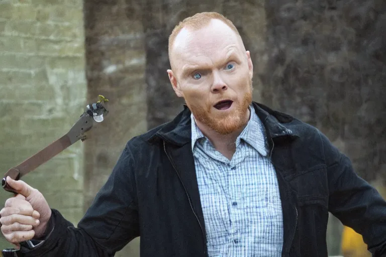 Image similar to a film still of Bill burr in pitch black, high quality