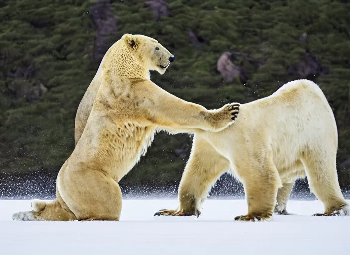 Image similar to a lion fighting a polar bear