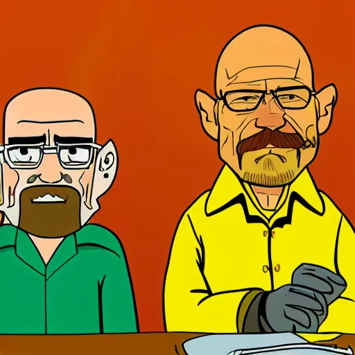 Image similar to Walter White in the style of a 70's Hanna Barbera cartoon, retro still, image artifacts