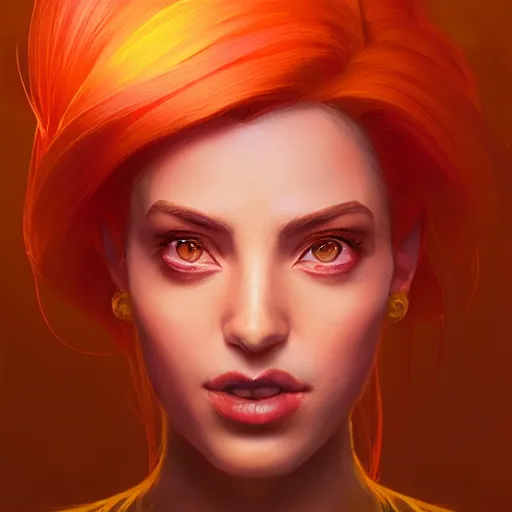 Image similar to portrait of beautiful woman with flaming orange hair, maya ali mage, gloomhaven, dynamic lighting, gaudy colors, octane render aesthetic, matte painting concept art, official fanart behance hd artstation by jesper ejsing, by rhads and makoto shinkai and lois van baarle and ilya kuvshinov and rossdraws