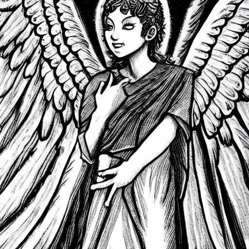 Prompt: biblically accurate angel in the style of Junji Ito