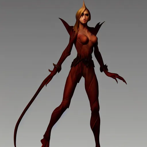 Image similar to female elf, tree person, dynamic pose, elongated legs, long fingers, talons, terrifying, dark, fog, artstation
